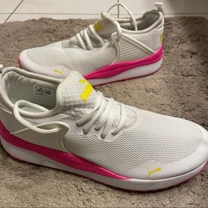 White and pink Puma sneakers